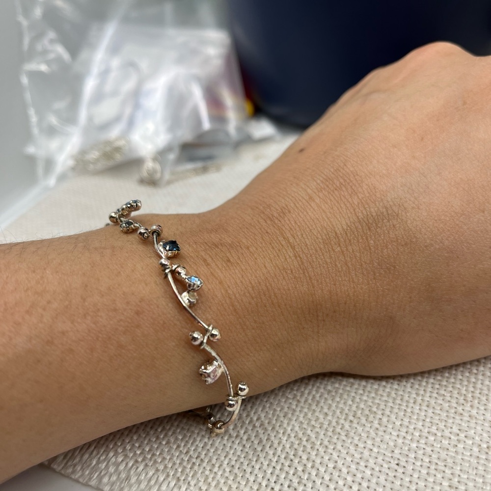 Vintage Vine CZ Bracelet Blue & Clear Stones | 7.25" - Picture 3 of 17
